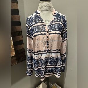 EUC a.n.a. Boho Sheer Pink and Blue Blouse